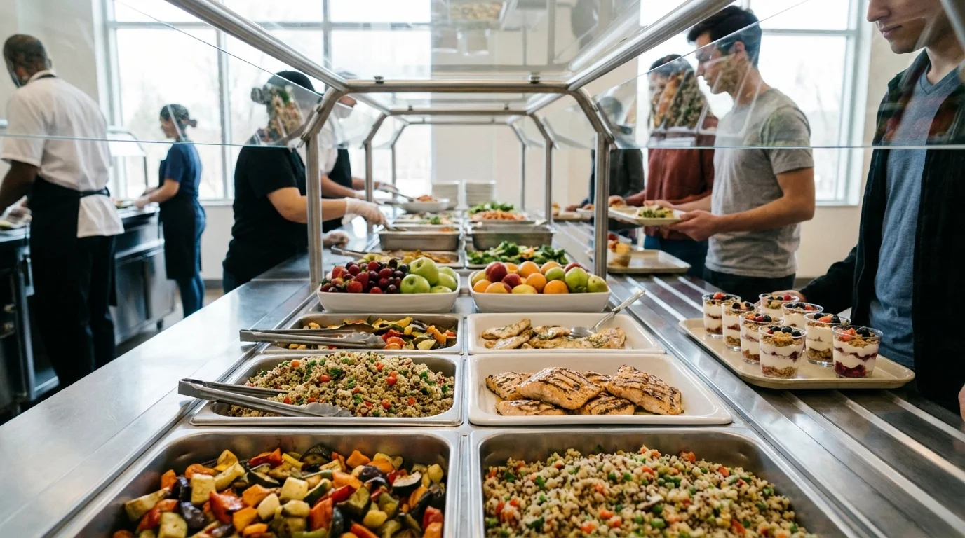 Ilustración para Colectividades: Comedores de empresa post-teletrabajo: predecir asistencia — plataforma Controliza HORECA