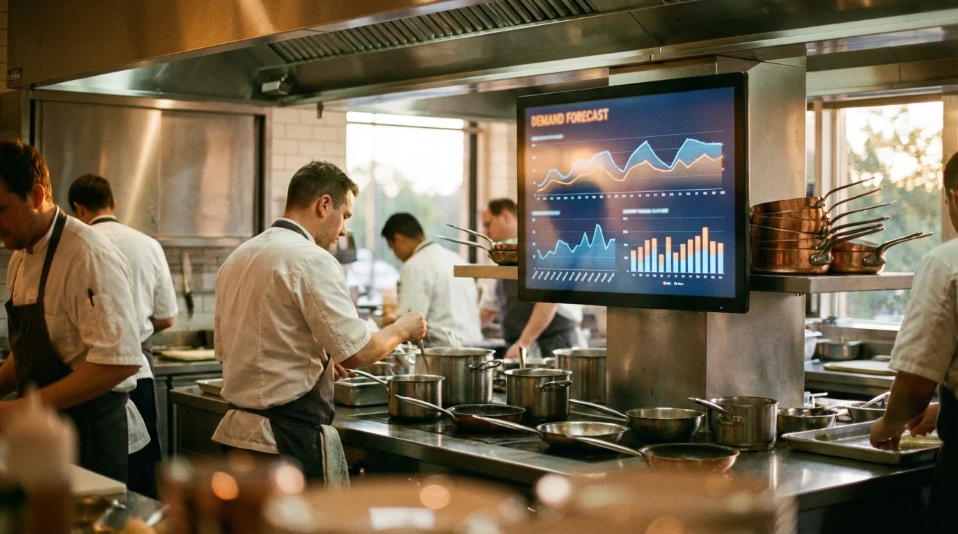 Ilustración para Hotelería: Hoteles urbanos y F&B: predicción por ocupación y eventos — plataforma Controliza HORECA