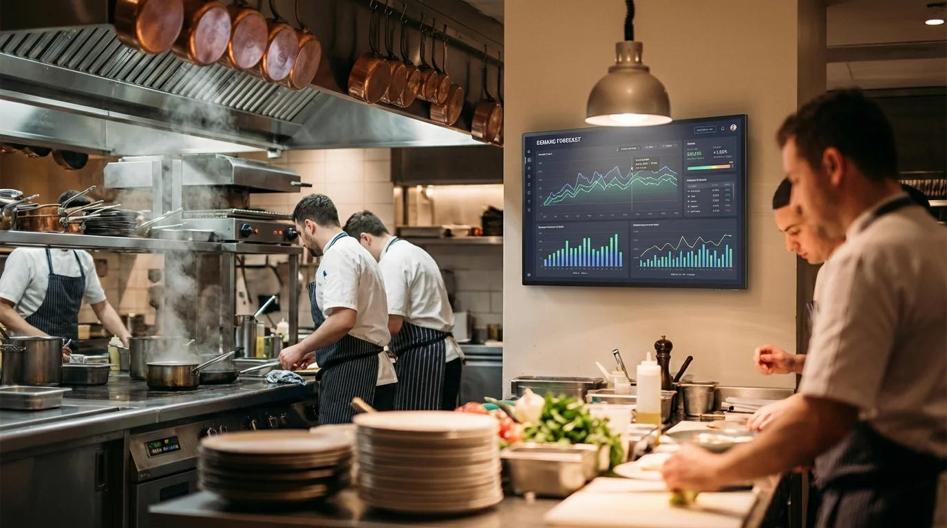 Ilustración para Predicción: Ni roturas ni sobrestock: cómo predecir para comprar justo lo que necesitas — plataforma Controliza HORECA